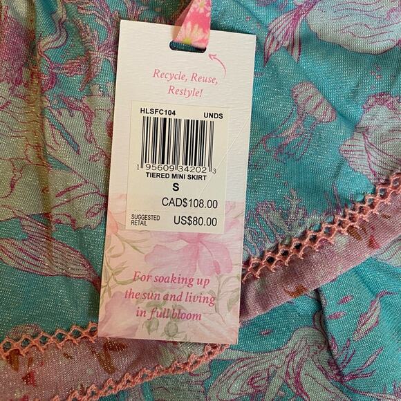 LOVESHACKFANCY HURLEY SWIM SKIRT S TIERED RUFFLE MINI PINK BLUE NAUTICAL CROCHET - Picture 8 of 10